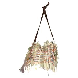 Handmade Artisan Bohemian Art Ethnic Fringe Mixed Media Multicolor Crossbody Bag